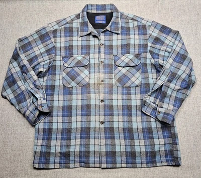 Pendleton Beach Boys Board Shirt Mens Large Blue Gray Plaid Wool Lined - Image 1 of 4