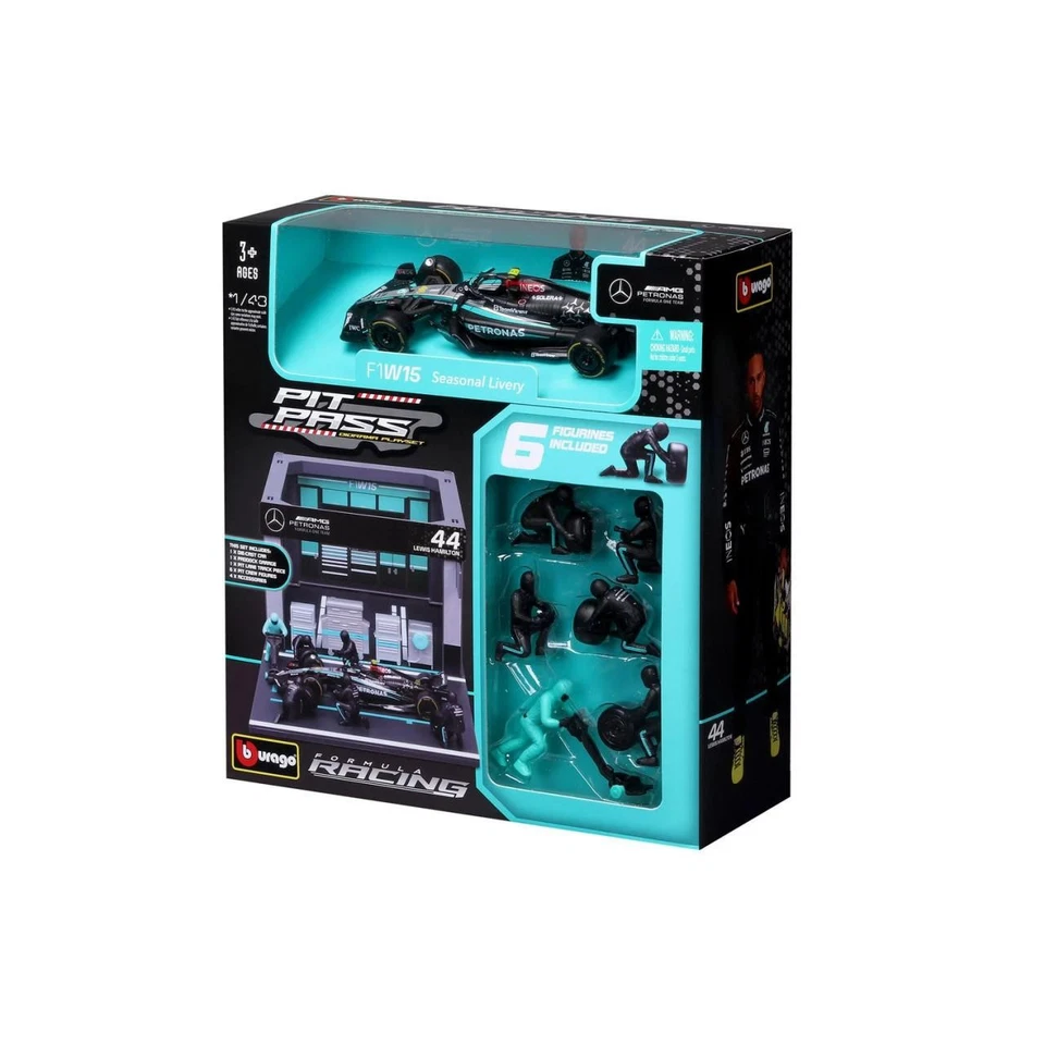 1:43 Bburago B18-38452H Lewis Hamilton Mercedes W15 Passaggio Dal Box 2024 - Immagine 1 di 4