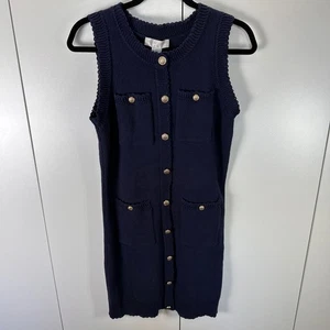 NWT Caroline Constas New York Sleeveless Button Front Knit Dress Small Navy Blue - Picture 1 of 9