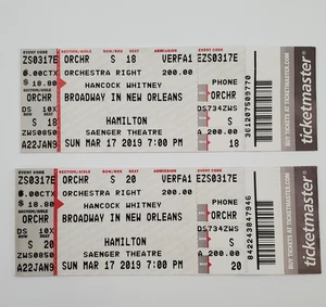 2 Hamilton Play Ticket Stubs 17. März 2019 New Orleans Saenger Theater LESEN - Bild 1 von 6