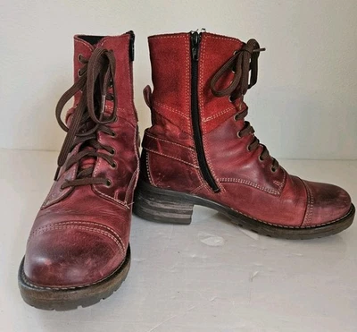 Taos Crave Boots Red Leather Suede Lace Up Side Zip Round Toe Size 37 (6-6.5) - Image 1 of 4