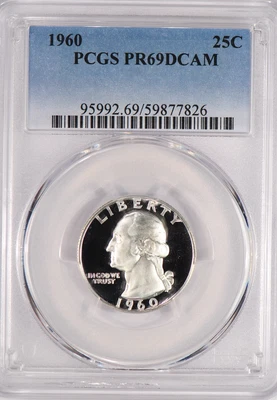 1960 Washington Quarter Proof PCGS PR69DCAM PF 69 ULTRA CAMEO Top Pop Coin 25C - Image 1 of 2