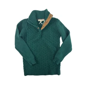 Hope & Henry Cable Knit Sweater Organic Cotton Button Neck Green Boys L NWOT - Picture 1 of 5