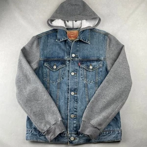 Levi Strauss Co Denim Jacket Mens M Blue Gray Hybrid Hoodie Trucker Workwear GUC - Picture 1 of 9