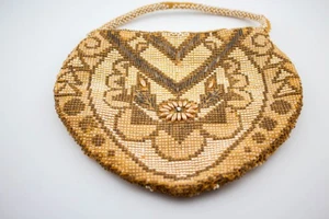 ANTIKE TSCHECHOSLOWAKEI PERLEN HANDTASCHE GELDBEUTEL - Bild 1 von 3