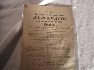 ¡Almanaque Hagerstown 1891 ALMANAQUE para Baltimore/Filadelfia! Town & Country! - Imagen 1 de 2
