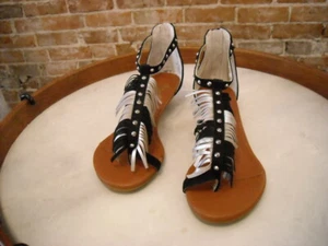 Matt Bernson Black Suede Fringe Mini Wedge Sandals New - Picture 1 of 10