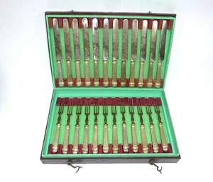 Cutlery Box With Cutlery 12 Forks + 12 Knives Silver Handles 19th Century - Picture 1 of 12