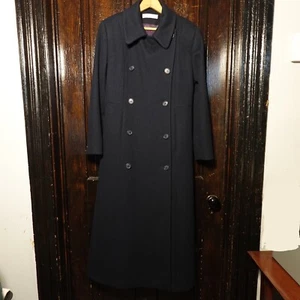 Vintage Perry Ellis Portfolio 100% Merino Wool Navy Long Coat Made in USA Sz 6 - Picture 1 of 15
