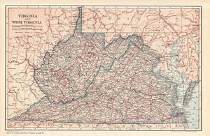 1914 Antique Virginia & West Virginia State Map Vintage Atlas Map 2115 - Picture 1 of 5