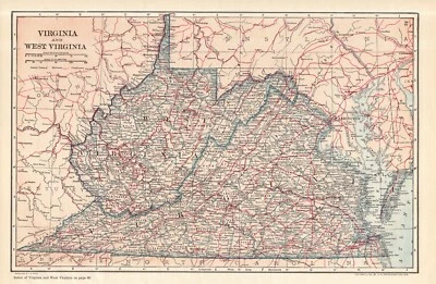 1914 Antique Virginia & West Virginia State Map Vintage Atlas Map 2115 - Image 1 of 4