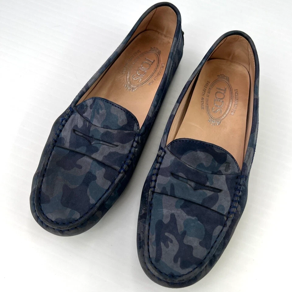 Tod's Driver Mujer 8.5 Camuflaje Mocasín Cuero Sin Cordones Zapato Mocasín Fiesta Core Ex Foto 1 de 4