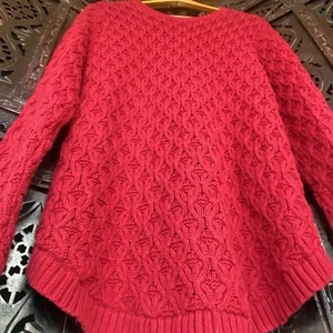 Maglione tunica maglia cavo XL boho accogliente marrone rosso cremisi 100% cotone donna - Foto 1 di 16