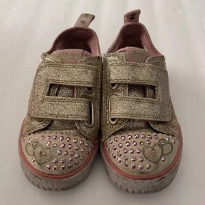 Twinkle Toes Sketchers Sneakers Girls 8 Ivory Sequins Pink Light Up Shoes - Picture 1 of 9