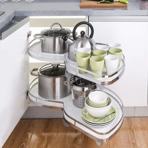2 Tiers 900mm/1000mm Pull-Out Shelving Corner Tray Kitchen Blind Cabinet Base - Picture 1 of 29
