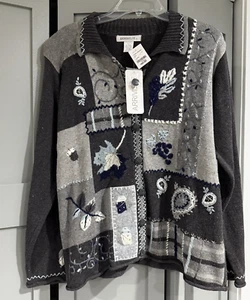 Cárdigan Y2K Patchwork Otoño Cosecha Hojas Arriviste Abuela Profesora Talla Grande - Imagen 1 de 12