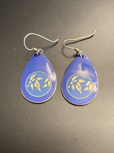 Laurel Burch Ohrhänger zweifarbig blau gold Bambusblätter - Bild 1 von 5