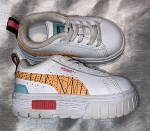 Puma Mayze Nail Glam Lace Up White Sneakers Casual Shoes Baby Size 6C - Picture 1 of 8