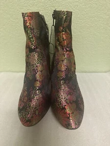 Steve Madden Sania-V Black Pink Floral Tapestry Side Zip Heel Boots Womens 7 - Picture 1 of 5