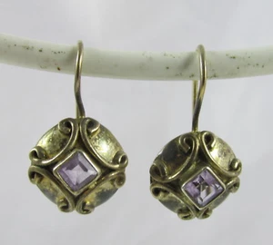 Pendientes de cristal púrpura amatista lavada oro plata de ley 925 estilo victoriano - Imagen 1 de 4