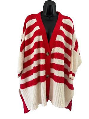 First Love Cardigan Sweater Womens Size Small Red/White Stripe Textured - Image 1 of 4