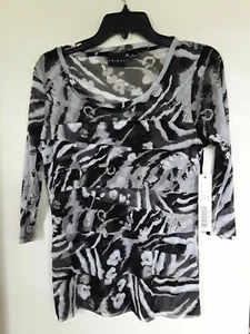 Tribal Women's Blouse Size M Black Gray Taupe Sheer NEW - Picture 1 of 4