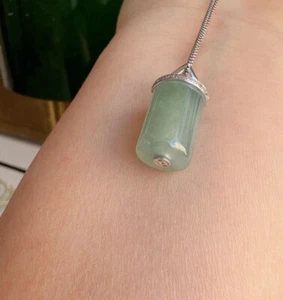 Icy Light Green Tube Diamond 18k Gold jade jadeite pendant - Picture 1 of 3