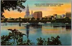 Postcard Hartford Connecticut Looking Across River Toward Traveler's Building - Bild 1 von 2
