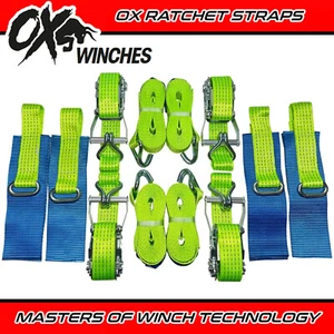 Recovery Truck Ratchet Straps Hi Vis With Claw Hook Heavy Duty 5m X 50mm x 4 - Picture 1 of 5