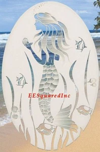 MERMAID OVAL WINDOW DECAL 8x12 Mermaids Glass Door Vinyl Cling Tropical Decor - Picture 1 of 12