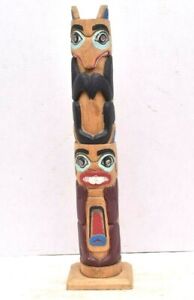 Vintage Carved Wood 20” Totem Pole Northwest Coast Art First Nations Salish 
