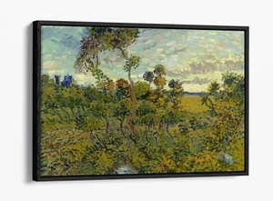 VINCENT VAN GOGH, TRAMONTO A MONTMAJOUR - CORNICE EFFETTO FLOAT TELA STAMPA ARTISTICA - Foto 1 di 12