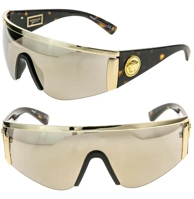 VERSACE 2197 TRIBUTE SHIELD Brown Gold Mirror VE2197 Unisex Wrap Mask Sunglasses - Image 1 of 4