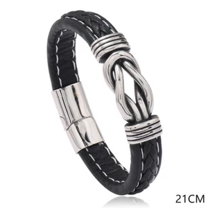 Gothic Punk Brown Black Leather Braided Bangles for Men Jewelry Gift Bracelets - Picture 1 of 15