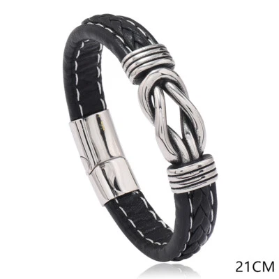 Gothic Punk Brown Black Leather Braided Bangles for Men Jewelry Gift Bracelets - Image 1 of 4