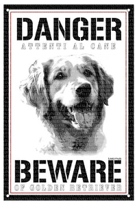 GOLDEN RETRIEVER TARGA CARTELLO ATTENTI AL CANE BEWARE OF DANGER METALLO - Imagen 1 de 1