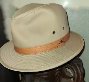 Tommy Bahama Safari Fedora Khaki 100% Cotton Canvas Mens Hat, Large Size - Picture 1 of 5