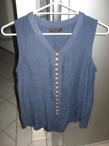 CAROLINE MORGAN NAVY SLEEVELESS V-NECK TOP WITH BUTTONS DOWN FRONT SIZE 8 - Picture 1 of 3