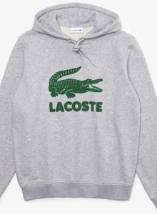 NWT Lacoste Men's Large Long Sleeve Flocked Graphic Big Logo Croc Hoodie Grey - Picture 1 of 3