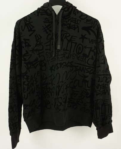 Felpa con cappuccio Versace Jeans Couture uomo grande oversize nera felpa graffiti AOP nuova