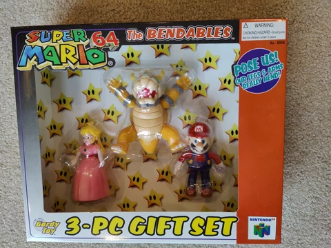 RARE 1996 SUPER MARIO 64 THE BENDABLES W/ BOWSER & PRINCESS TOADSTOOL GORDY TOY Cover