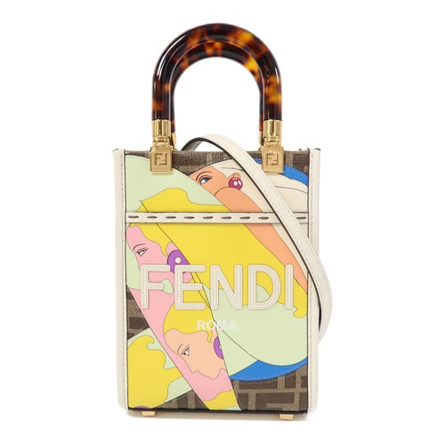 Borsa a tracolla FENDI GHW Mini Sunshine 2 vie 8BS051 pelle di vitello rivestita tela