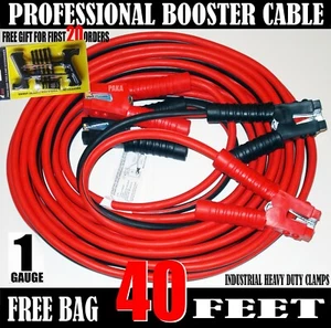 Industrial Heavy duty 40 Feet 1 Gauge Booster Jumper Cables + tire repair kit  - Picture 1 of 5