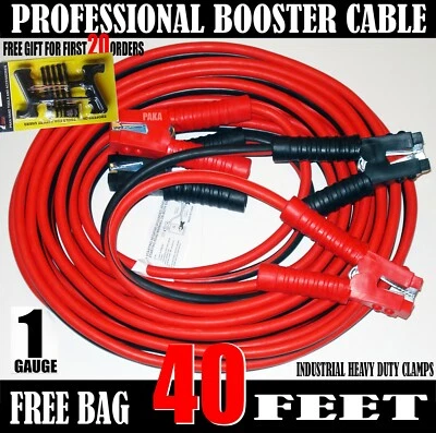 Industrial Heavy duty 40 Feet 1 Gauge Booster Jumper Cables + tire repair kit  - Image 1 of 4
