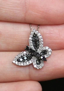 2 Ct Round Cut Black Onyx Women's Gift Butterfly Pendant 14K White Gold Plated - Picture 1 of 6