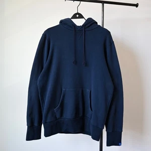 Sudadera con capucha Loopwheeler mediana-ligera todo algodón, azul marino, hecha en Japón, L - Imagen 1 de 16