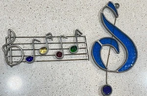 Vintage Stained Glass Music Note Wall Decor Treble Clef & Music Notes Suncatcher - Picture 1 of 10