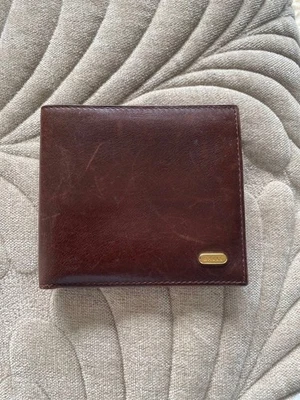 Cartera plegable de cuero BALLY marrón oscuro para tarjetas y bolsillos para efectivo usada regalo Foto 1 de 4