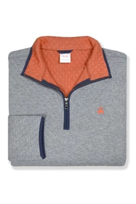 Brooks Brothers Mens Grey Orange Quilted 1/4 Q-zip Sweater L Large BB-3212 - Image 1 of 2