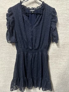 Women’s NWT Express Dress Navy Ruffle Collar Sleeves And Hem Size L - Picture 1 of 8